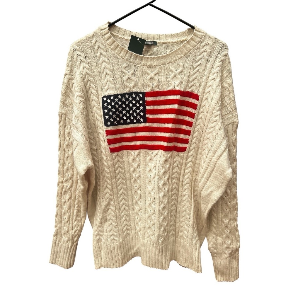 Wild Fable American Flag Cable Knit Sweater‎ NWT Women's Large Cotton Patriotic